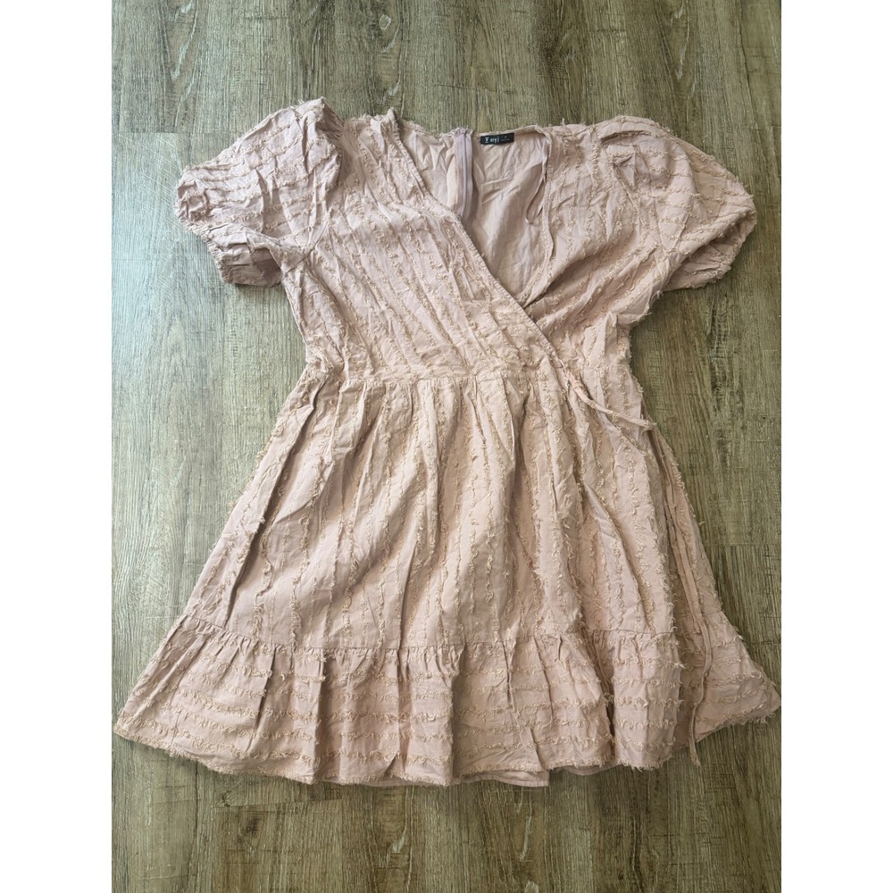 Very J Blush Pink Eyelash Textured Wrap Mini Dress Short Puff Sleeve Plus 2X
